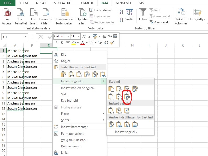 Screenshot af Excel Microsoft